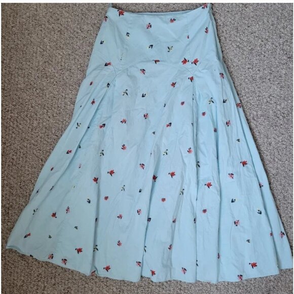 Anthropologie Solid & Striped Embroidered A-line Midi Skirt Blue size S - Picture 2 of 5